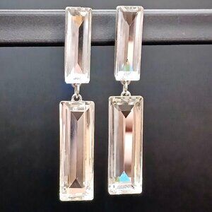 Akira rectangular silver rhinestone earrings